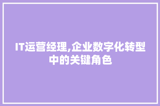 IT运营经理,企业数字化转型中的关键角色