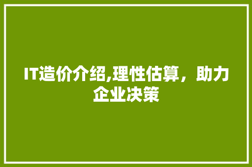 IT造价介绍,理性估算，助力企业决策