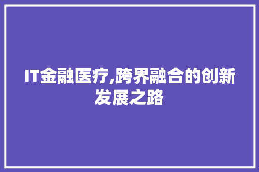 IT金融医疗,跨界融合的创新发展之路