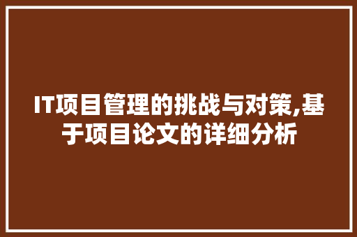 IT项目管理的挑战与对策,基于项目论文的详细分析