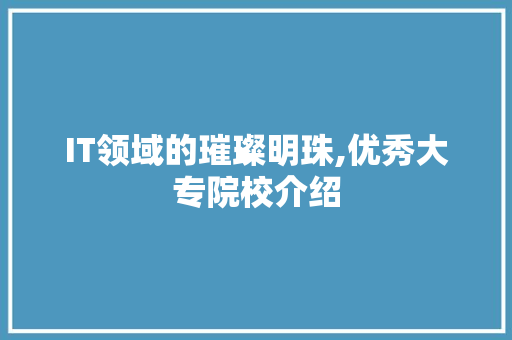 IT领域的璀璨明珠,优秀大专院校介绍