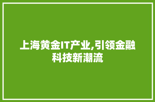 上海黄金IT产业,引领金融科技新潮流