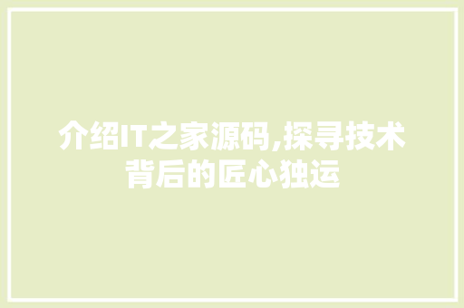 介绍IT之家源码,探寻技术背后的匠心独运 搜狗优化
