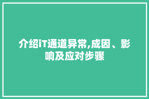 介绍iT通道异常,成因、影响及应对步骤
