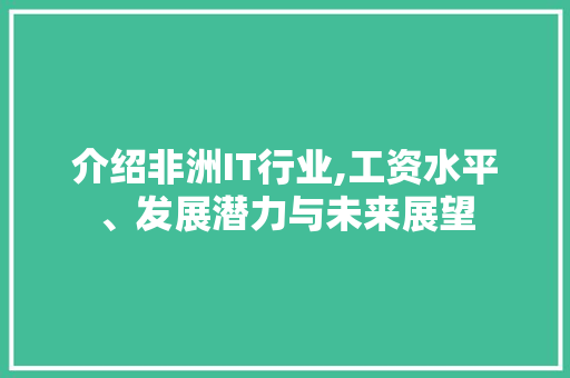 介绍非洲IT行业,工资水平、发展潜力与未来展望