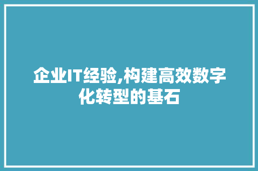 企业IT经验,构建高效数字化转型的基石