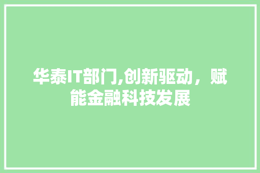 华泰IT部门,创新驱动，赋能金融科技发展
