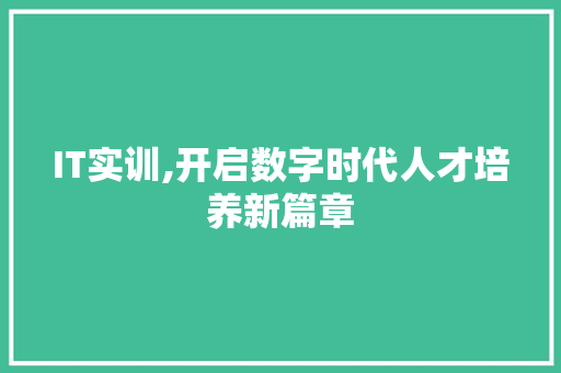IT实训,开启数字时代人才培养新篇章 头条优化