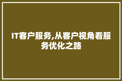 IT客户服务,从客户视角看服务优化之路
