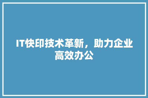 IT快印技术革新，助力企业高效办公 小程序开发