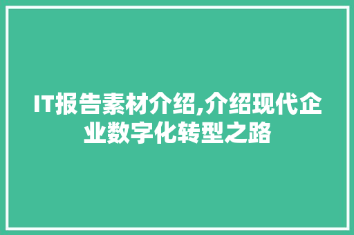 IT报告素材介绍,介绍现代企业数字化转型之路 小程序开发