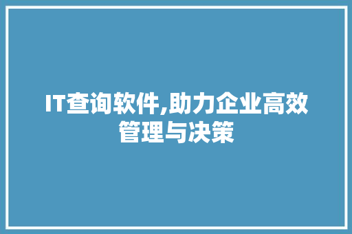 IT查询软件,助力企业高效管理与决策 小程序开发