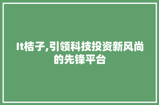 It桔子,引领科技投资新风尚的先锋平台