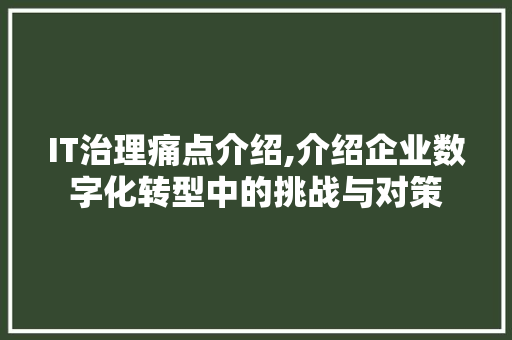 IT治理痛点介绍,介绍企业数字化转型中的挑战与对策