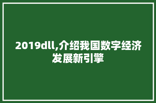 2019dll,介绍我国数字经济发展新引擎