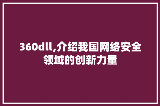 360dll,介绍我国网络安全领域的创新力量