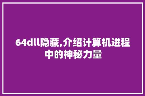 64dll隐藏,介绍计算机进程中的神秘力量