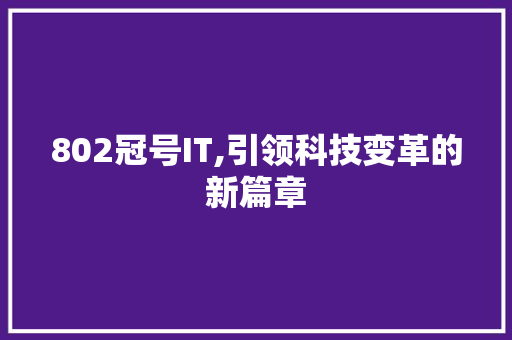 802冠号IT,引领科技变革的新篇章