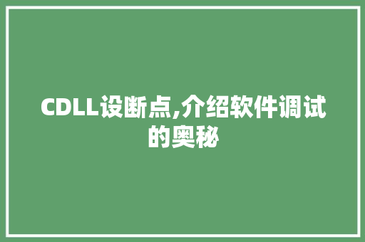 CDLL设断点,介绍软件调试的奥秘