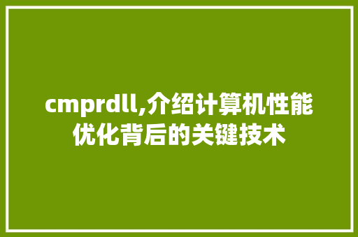 cmprdll,介绍计算机性能优化背后的关键技术