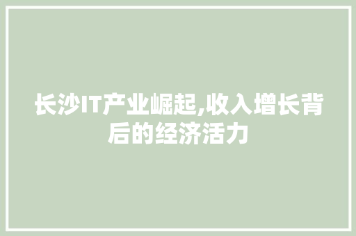 长沙IT产业崛起,收入增长背后的经济活力