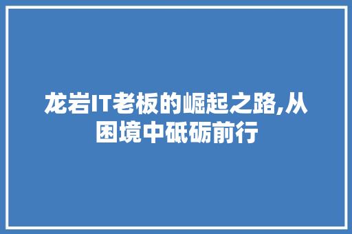龙岩IT老板的崛起之路,从困境中砥砺前行 小程序开发