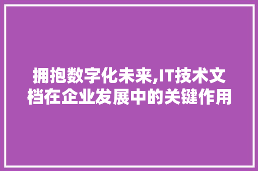 拥抱数字化未来,IT技术文档在企业发展中的关键作用 百度算法