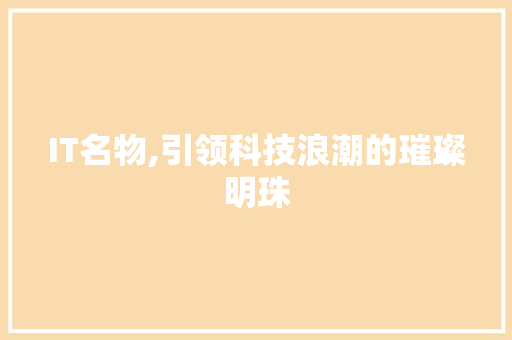 IT名物,引领科技浪潮的璀璨明珠