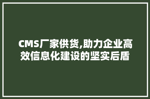 CMS厂家供货,助力企业高效信息化建设的坚实后盾
