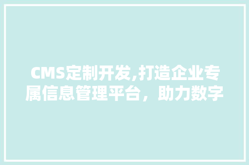 CMS定制开发,打造企业专属信息管理平台，助力数字化转型