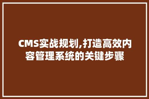 CMS实战规划,打造高效内容管理系统的关键步骤