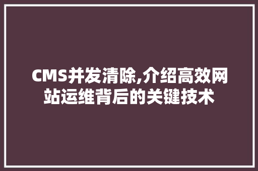 CMS并发清除,介绍高效网站运维背后的关键技术