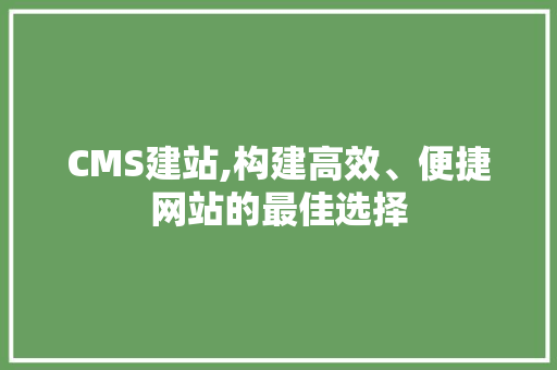 CMS建站,构建高效、便捷网站的最佳选择