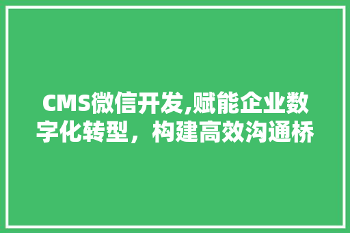 CMS微信开发,赋能企业数字化转型，构建高效沟通桥梁