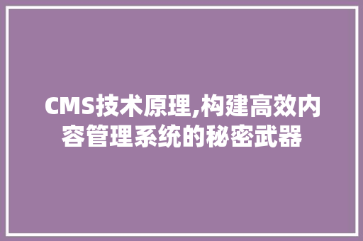 CMS技术原理,构建高效内容管理系统的秘密武器