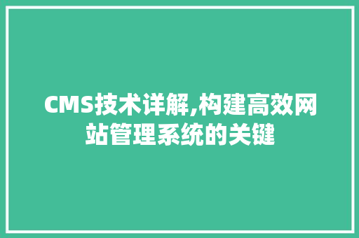 CMS技术详解,构建高效网站管理系统的关键