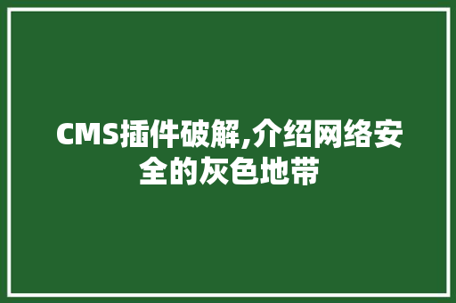 CMS插件破解,介绍网络安全的灰色地带