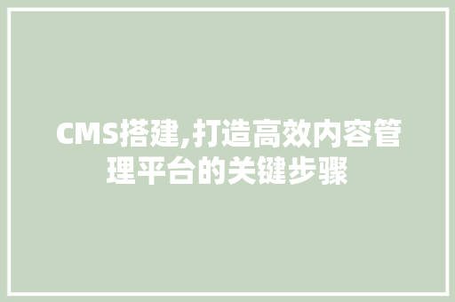 CMS搭建,打造高效内容管理平台的关键步骤