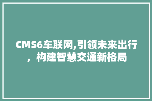 CMS6车联网,引领未来出行，构建智慧交通新格局