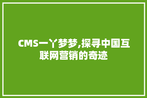 CMS一丫梦梦,探寻中国互联网营销的奇迹