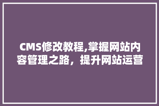 CMS修改教程,掌握网站内容管理之路，提升网站运营效率