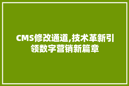 CMS修改通道,技术革新引领数字营销新篇章