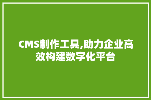 CMS制作工具,助力企业高效构建数字化平台