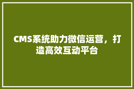 CMS系统助力微信运营，打造高效互动平台 网站开发