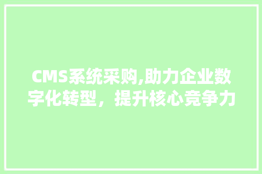 CMS系统采购,助力企业数字化转型，提升核心竞争力 网站优化