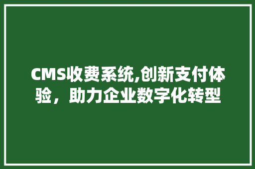 CMS收费系统,创新支付体验，助力企业数字化转型