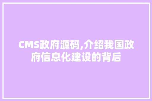 CMS政府源码,介绍我国政府信息化建设的背后