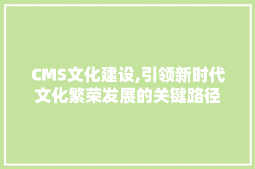 CMS文化建设,引领新时代文化繁荣发展的关键路径
