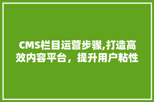 CMS栏目运营步骤,打造高效内容平台，提升用户粘性