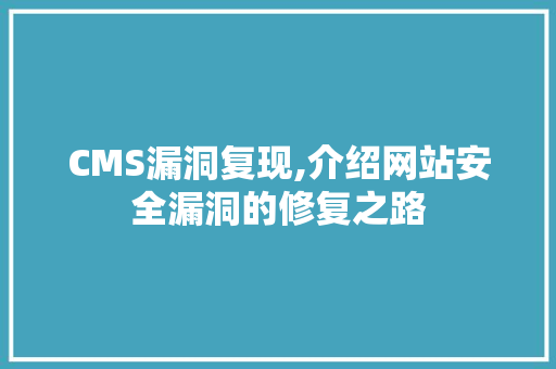 CMS漏洞复现,介绍网站安全漏洞的修复之路